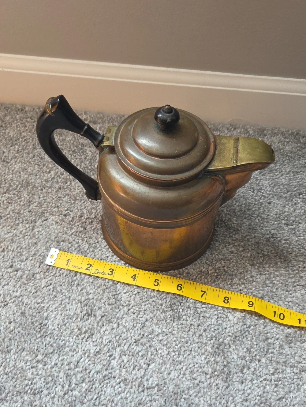 Antique-Style Copper Teapot with Black Handle